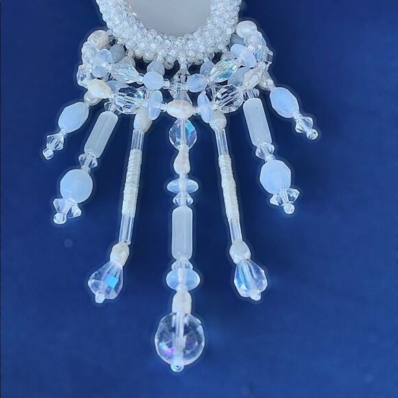 Vintage hand beaded mother of pearl crystal pearl chandelier bridal sash pin - Picture 13 of 17